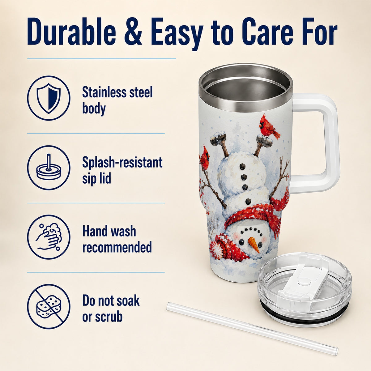Snowman Cardinal 40oz Tumbler, Winter Stainless Steel Travel Cup