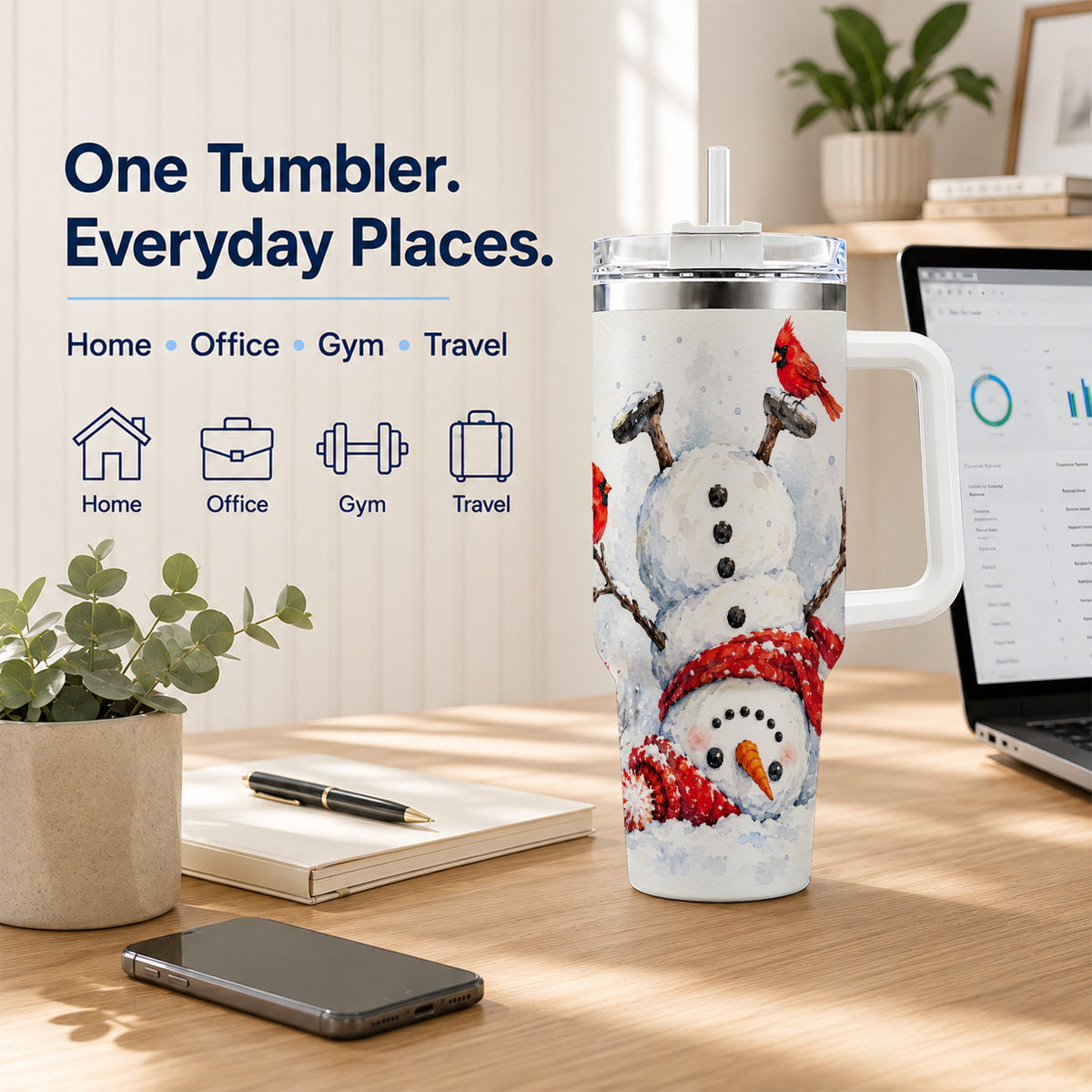 Snowman Cardinal 40oz Tumbler, Winter Stainless Steel Travel Cup