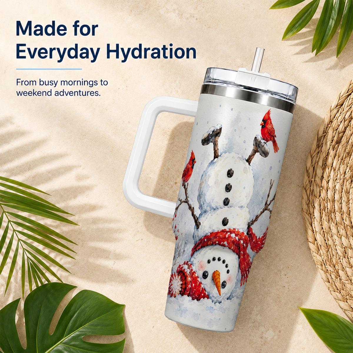 Snowman Cardinal 40oz Tumbler, Winter Stainless Steel Travel Cup