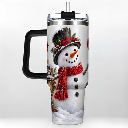 #pl[40oz|Black] Snowman Cardinal 40oz Tumbler, Holiday Stainless Steel Travel Cup
