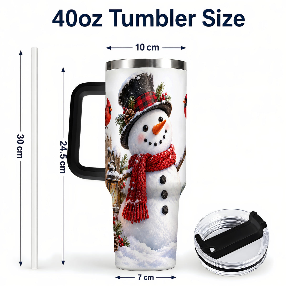 #pl[40oz|Black] Snowman Cardinal 40oz Tumbler, Holiday Stainless Steel Travel Cup