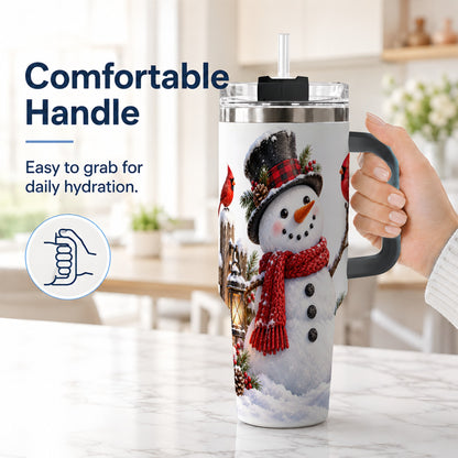 #pl[40oz|Black] Snowman Cardinal 40oz Tumbler, Holiday Stainless Steel Travel Cup