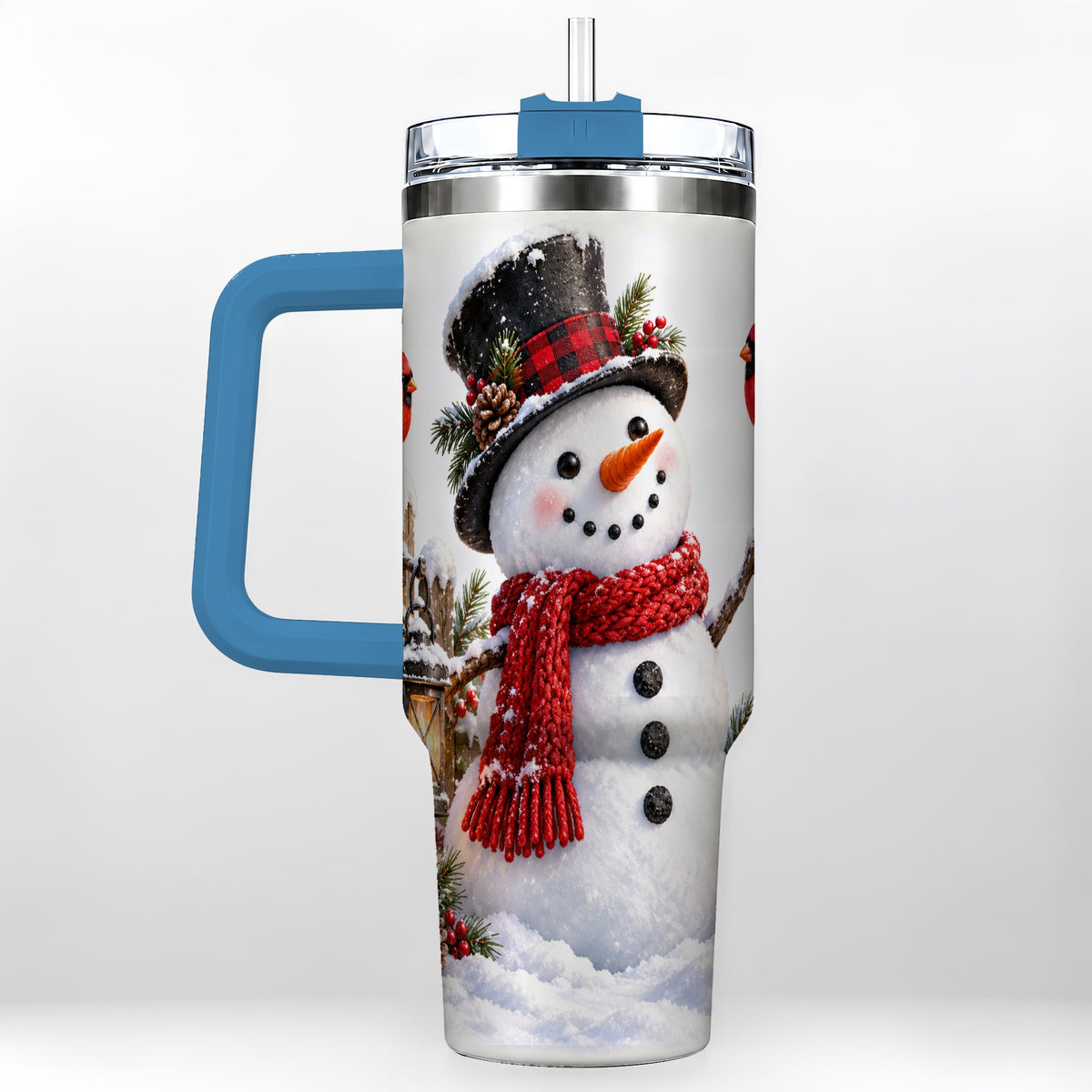#pl[40oz|Blue] Snowman Cardinal 40oz Tumbler, Holiday Stainless Steel Travel Cup