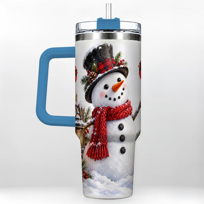 #pl[40oz|Blue] Snowman Cardinal 40oz Tumbler, Holiday Stainless Steel Travel Cup