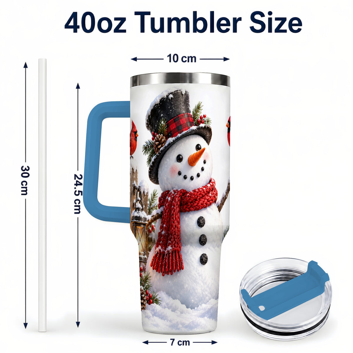 #pl[40oz|Blue] Snowman Cardinal 40oz Tumbler, Holiday Stainless Steel Travel Cup