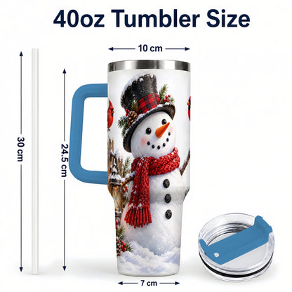 #pl[40oz|Blue] Snowman Cardinal 40oz Tumbler, Holiday Stainless Steel Travel Cup