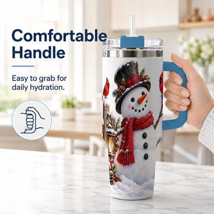 #pl[40oz|Blue] Snowman Cardinal 40oz Tumbler, Holiday Stainless Steel Travel Cup