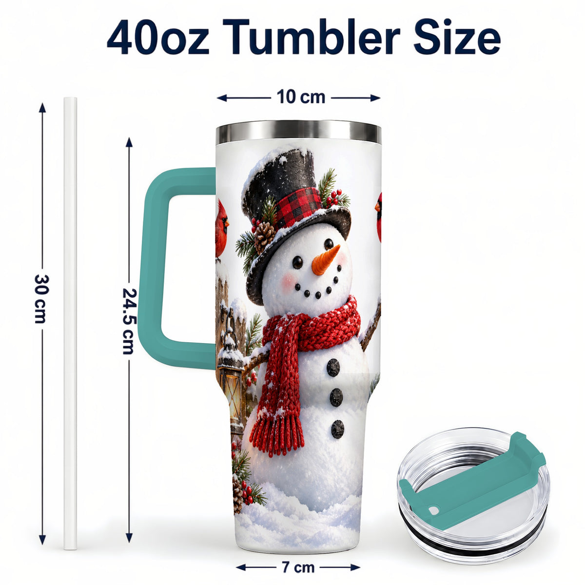 #pl[40oz|Green] Snowman Cardinal 40oz Tumbler, Holiday Stainless Steel Travel Cup