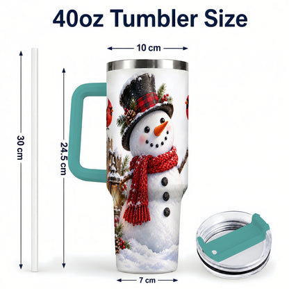 #pl[40oz|Green] Snowman Cardinal 40oz Tumbler, Holiday Stainless Steel Travel Cup