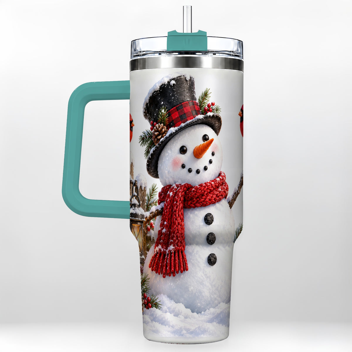 #pl[40oz|Green] Snowman Cardinal 40oz Tumbler, Holiday Stainless Steel Travel Cup