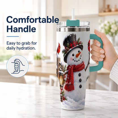 #pl[40oz|Green] Snowman Cardinal 40oz Tumbler, Holiday Stainless Steel Travel Cup