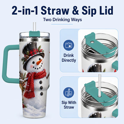 #pl[40oz|Green] Snowman Cardinal 40oz Tumbler, Holiday Stainless Steel Travel Cup