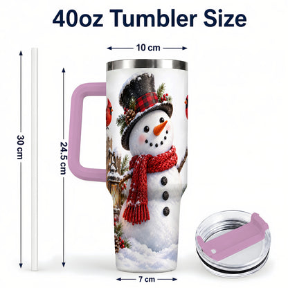 #pl[40oz|Pink] Snowman Cardinal 40oz Tumbler, Holiday Stainless Steel Travel Cup