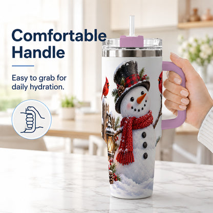 #pl[40oz|Pink] Snowman Cardinal 40oz Tumbler, Holiday Stainless Steel Travel Cup