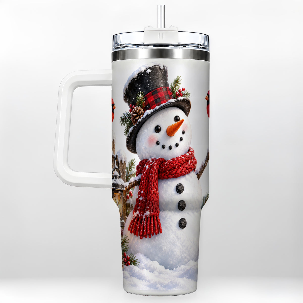 Snowman Cardinal 40oz Tumbler, Holiday Stainless Steel Travel Cup