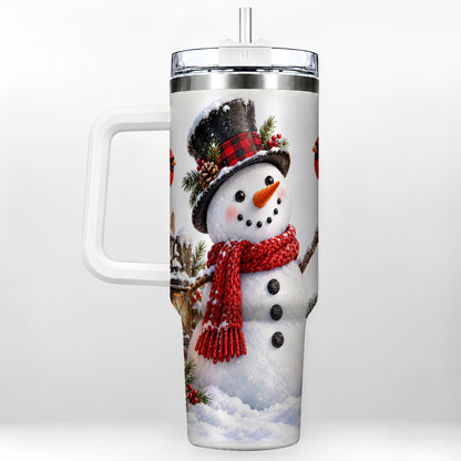 Snowman Cardinal 40oz Tumbler, Holiday Stainless Steel Travel Cup