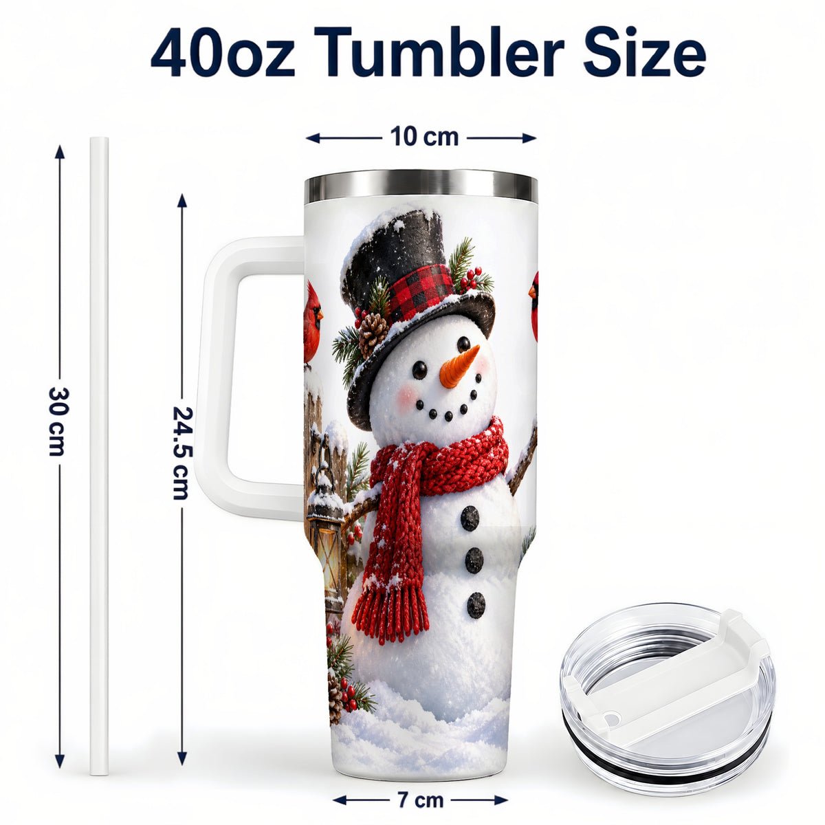 #pl[40oz|White] Snowman Cardinal 40oz Tumbler, Holiday Stainless Steel Travel Cup