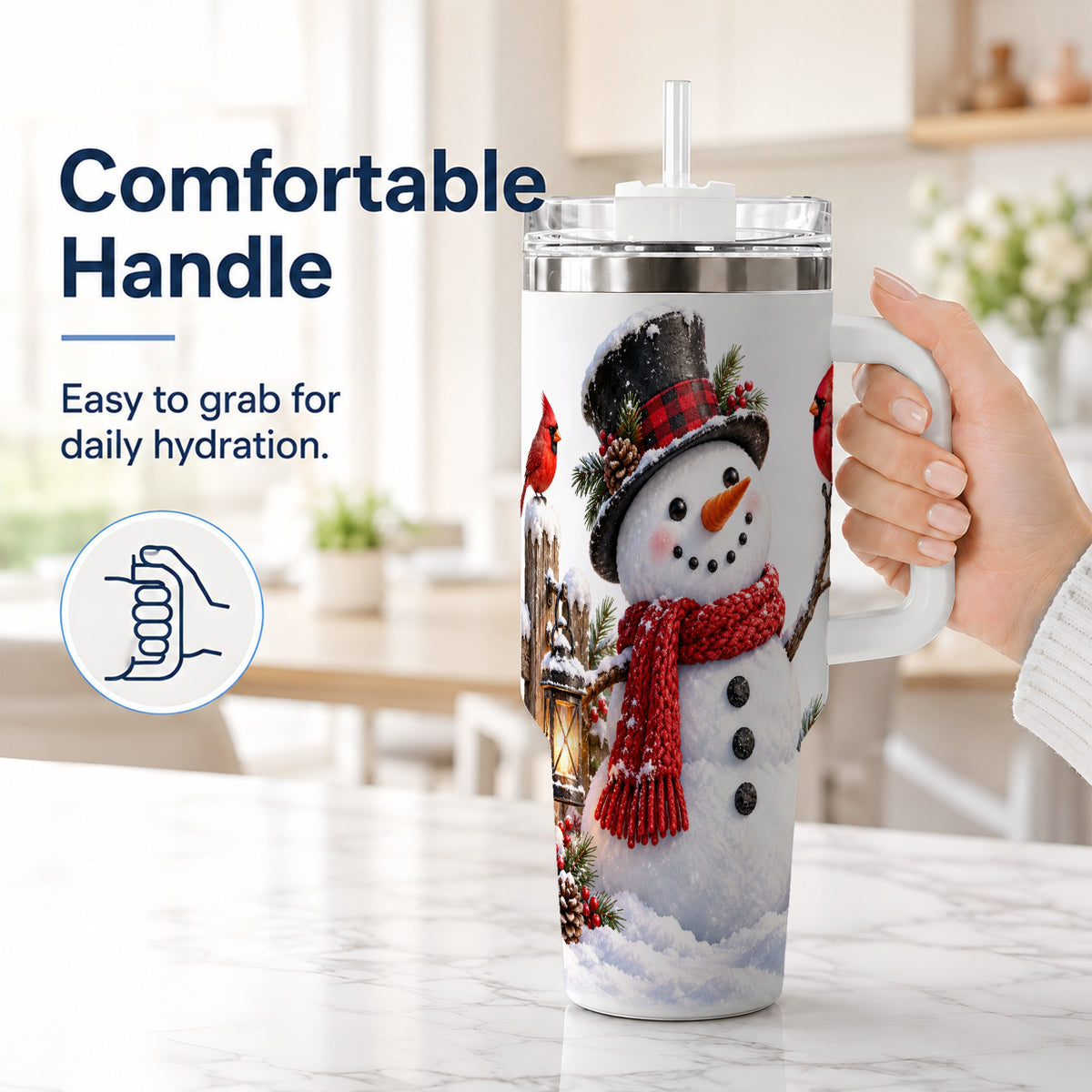 #pl[40oz|White] Snowman Cardinal 40oz Tumbler, Holiday Stainless Steel Travel Cup