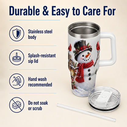 Snowman Cardinal 40oz Tumbler, Holiday Stainless Steel Travel Cup