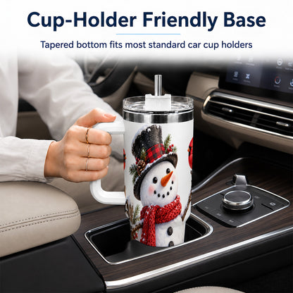 Snowman Cardinal 40oz Tumbler, Holiday Stainless Steel Travel Cup