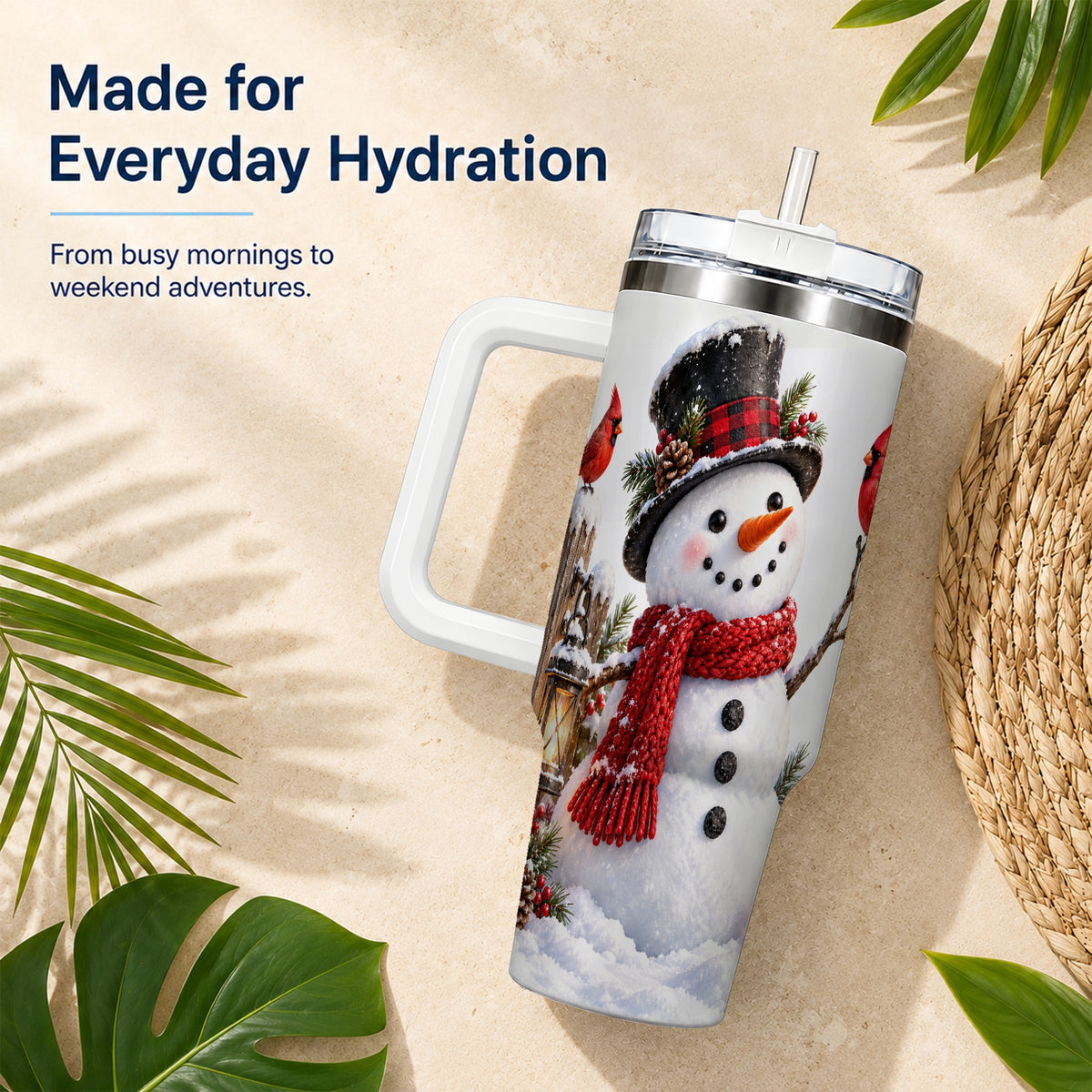 Snowman Cardinal 40oz Tumbler, Holiday Stainless Steel Travel Cup