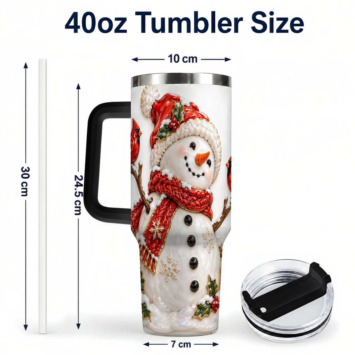 #pl[40oz|Black] Holiday Snowman 40oz Tumbler, Cardinal Stainless Steel Travel Cup