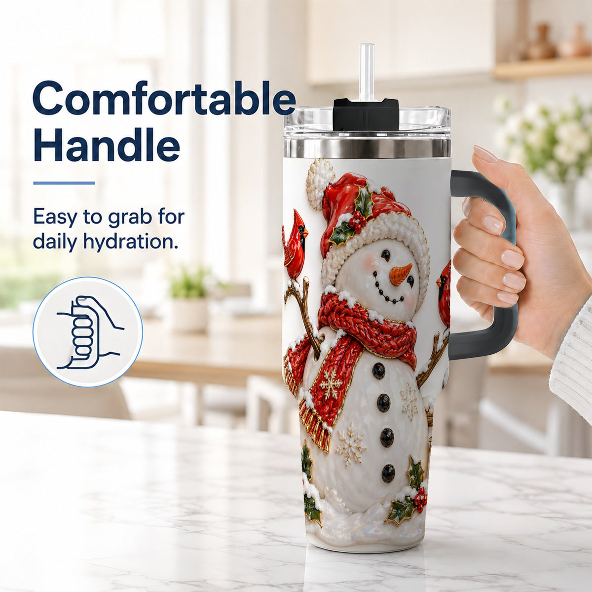 #pl[40oz|Black] Holiday Snowman 40oz Tumbler, Cardinal Stainless Steel Travel Cup