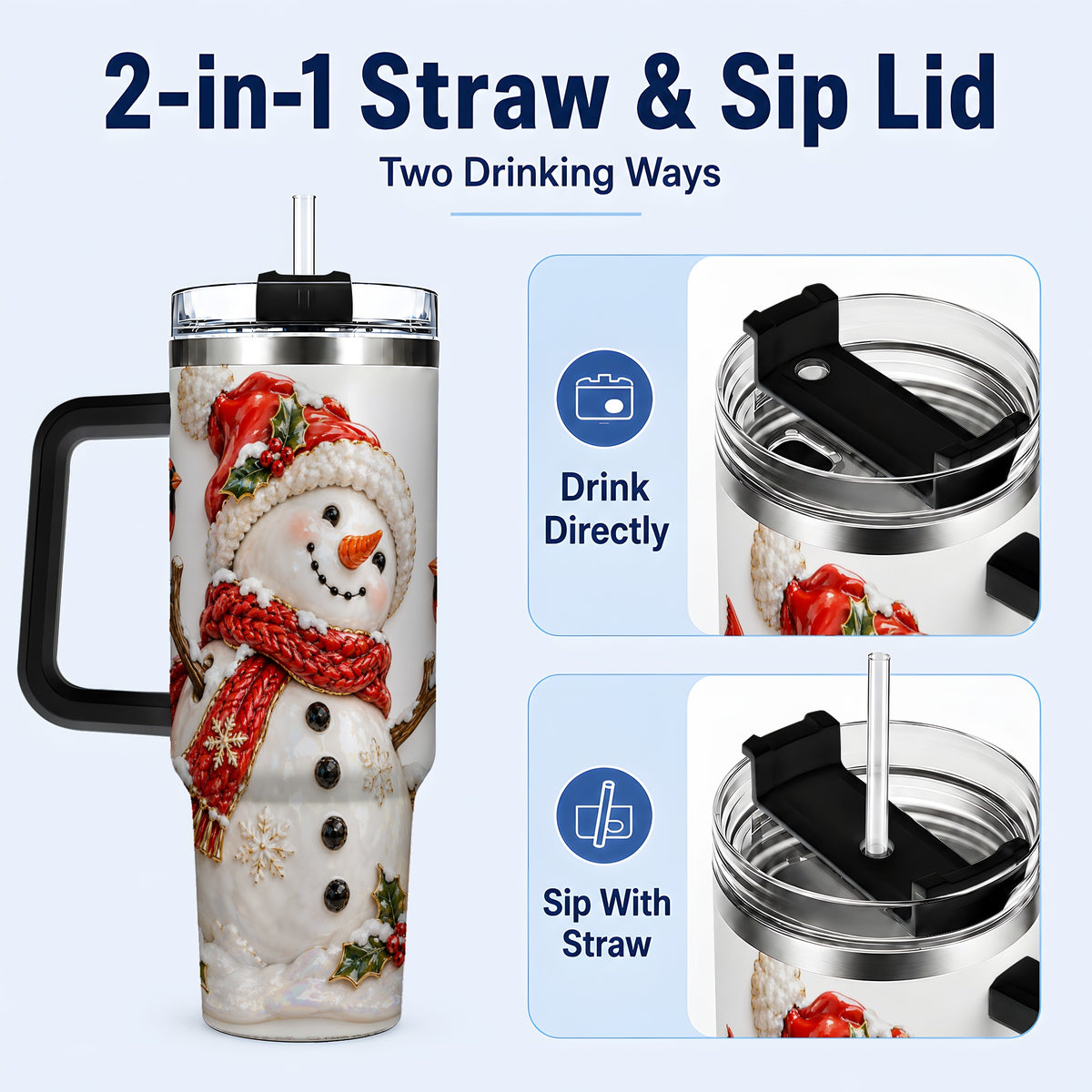 #pl[40oz|Black] Holiday Snowman 40oz Tumbler, Cardinal Stainless Steel Travel Cup