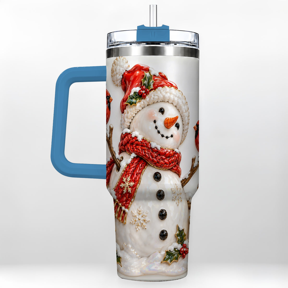 #pl[40oz|Blue] Holiday Snowman 40oz Tumbler, Cardinal Stainless Steel Travel Cup