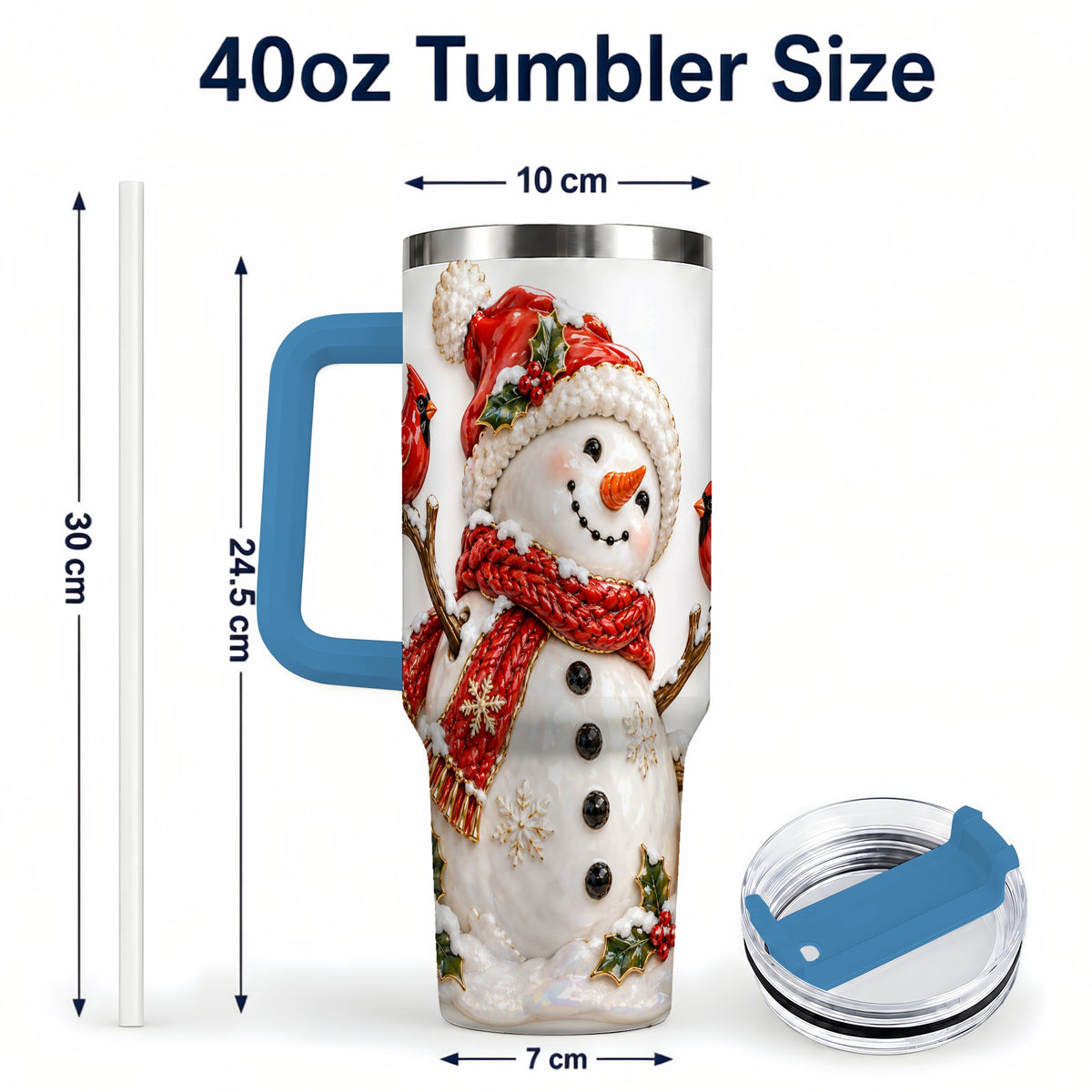 #pl[40oz|Blue] Holiday Snowman 40oz Tumbler, Cardinal Stainless Steel Travel Cup
