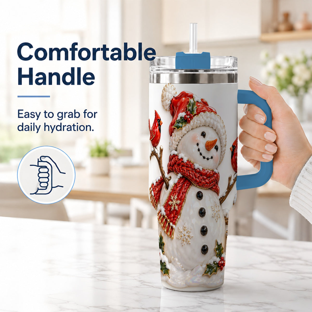 #pl[40oz|Blue] Holiday Snowman 40oz Tumbler, Cardinal Stainless Steel Travel Cup