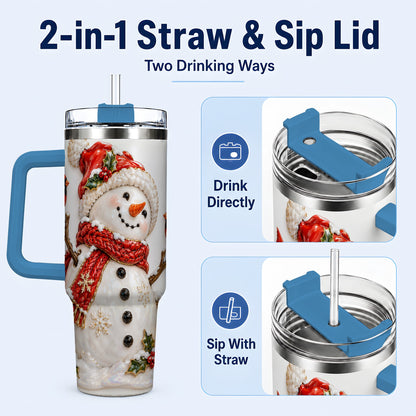 #pl[40oz|Blue] Holiday Snowman 40oz Tumbler, Cardinal Stainless Steel Travel Cup