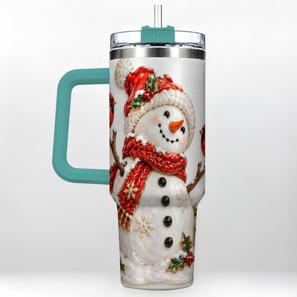 #pl[40oz|Green] Holiday Snowman 40oz Tumbler, Cardinal Stainless Steel Travel Cup