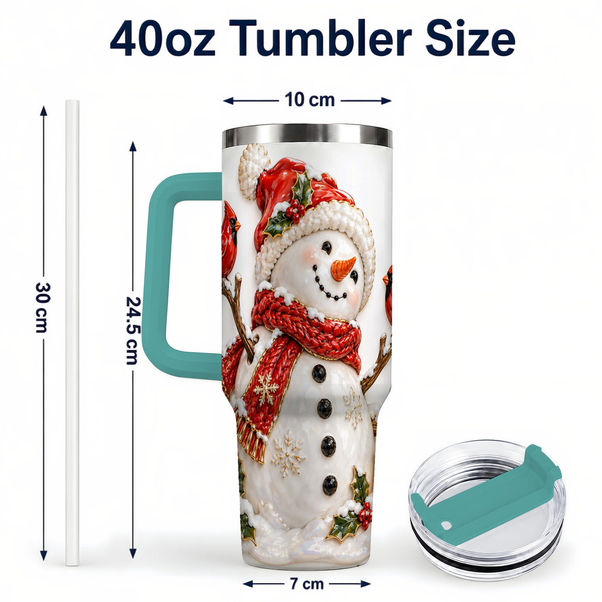 #pl[40oz|Green] Holiday Snowman 40oz Tumbler, Cardinal Stainless Steel Travel Cup
