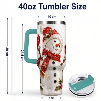 #pl[40oz|Green] Holiday Snowman 40oz Tumbler, Cardinal Stainless Steel Travel Cup