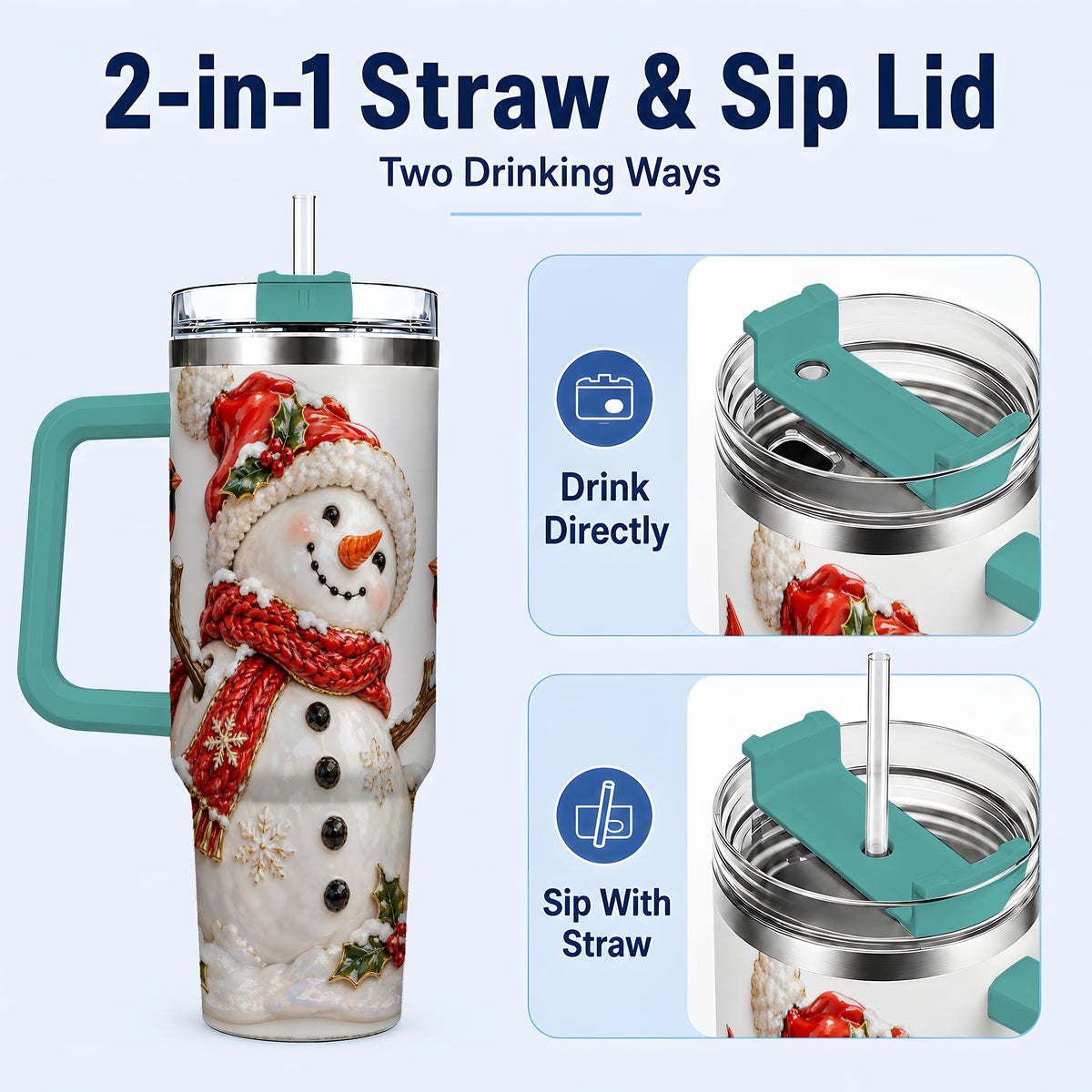 #pl[40oz|Green] Holiday Snowman 40oz Tumbler, Cardinal Stainless Steel Travel Cup
