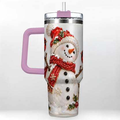 #pl[40oz|Pink] Holiday Snowman 40oz Tumbler, Cardinal Stainless Steel Travel Cup