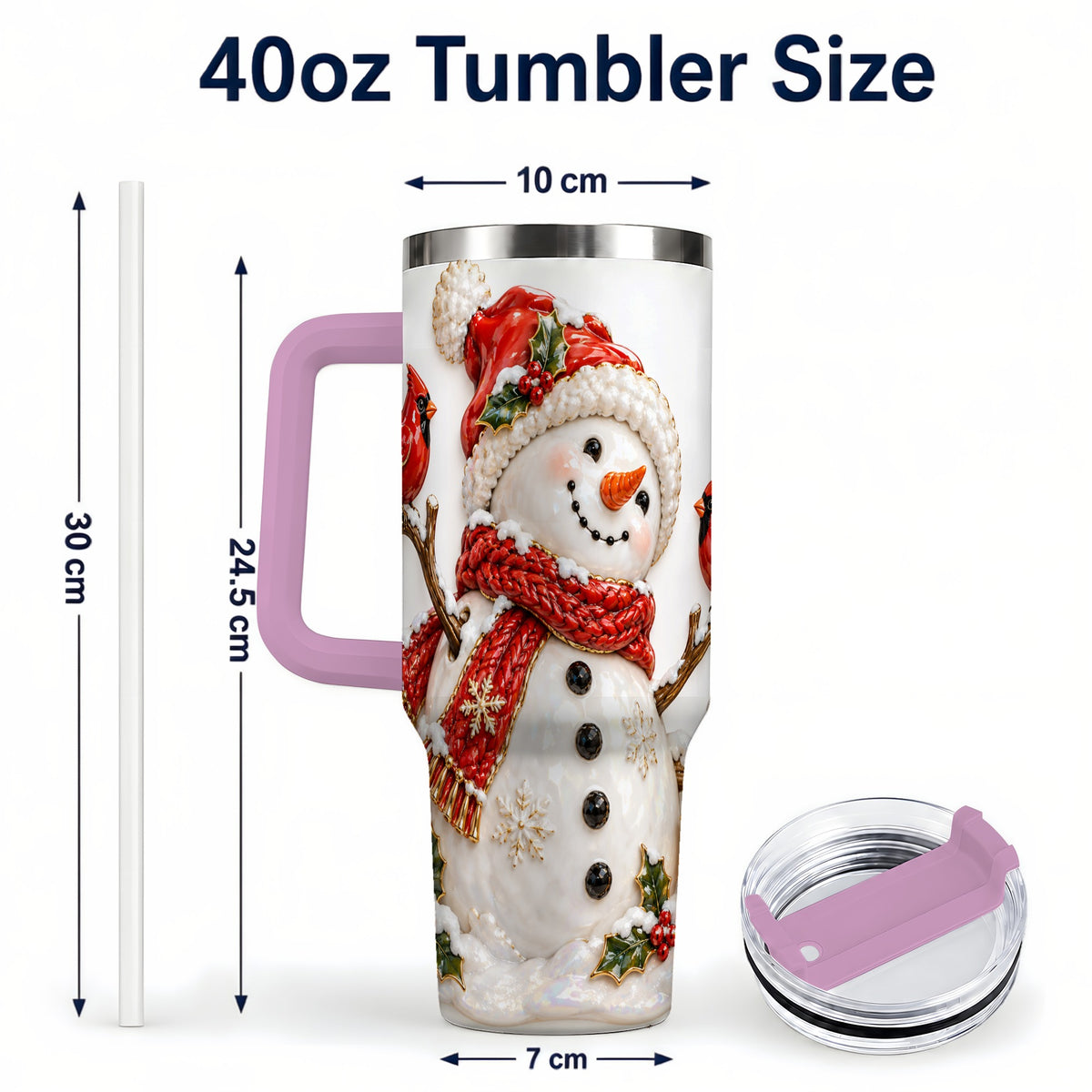 #pl[40oz|Pink] Holiday Snowman 40oz Tumbler, Cardinal Stainless Steel Travel Cup