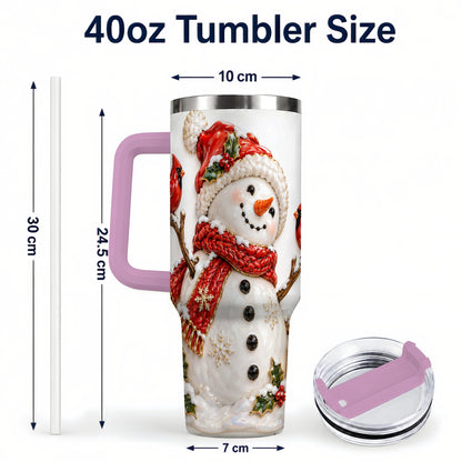 #pl[40oz|Pink] Holiday Snowman 40oz Tumbler, Cardinal Stainless Steel Travel Cup