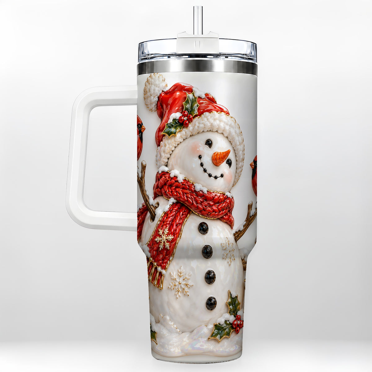 Holiday Snowman 40oz Tumbler, Cardinal Stainless Steel Travel Cup