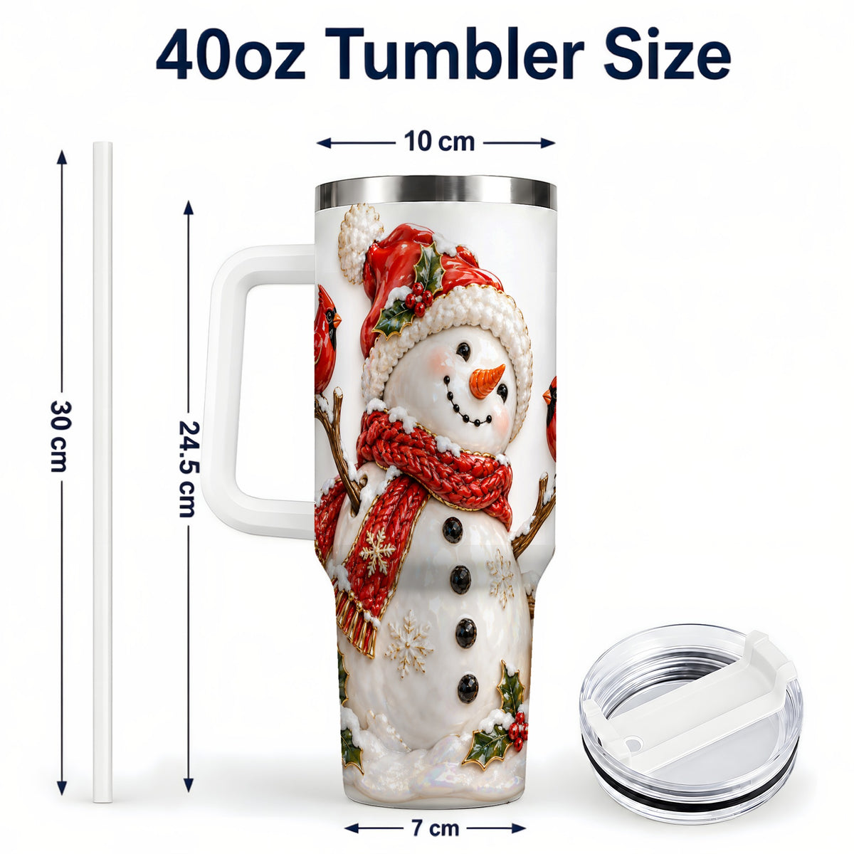 #pl[40oz|White] Holiday Snowman 40oz Tumbler, Cardinal Stainless Steel Travel Cup