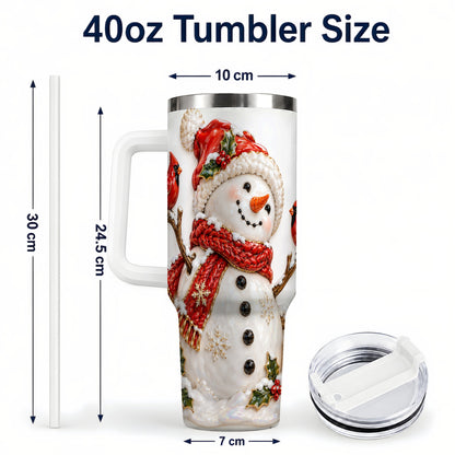 #pl[40oz|White] Holiday Snowman 40oz Tumbler, Cardinal Stainless Steel Travel Cup