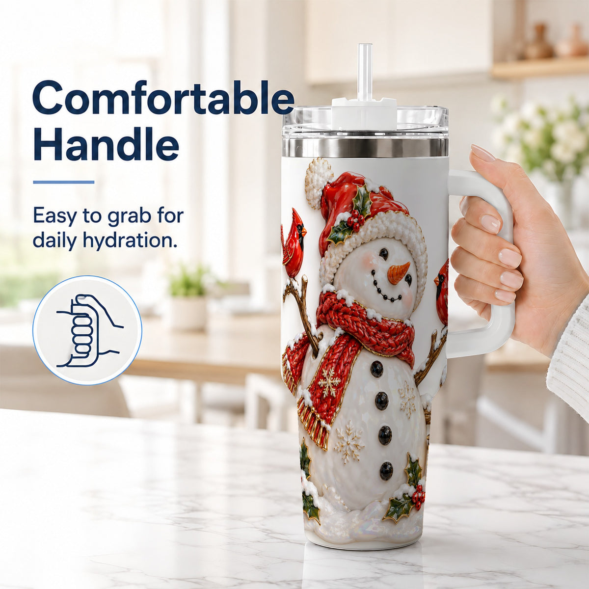 #pl[40oz|White] Holiday Snowman 40oz Tumbler, Cardinal Stainless Steel Travel Cup