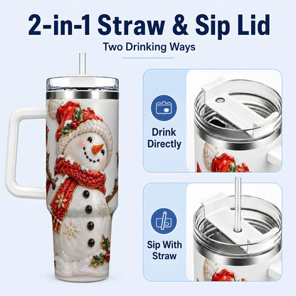 #pl[40oz|White] Holiday Snowman 40oz Tumbler, Cardinal Stainless Steel Travel Cup