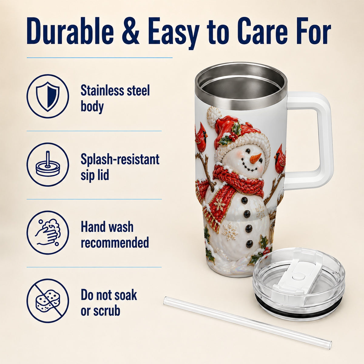 Holiday Snowman 40oz Tumbler, Cardinal Stainless Steel Travel Cup