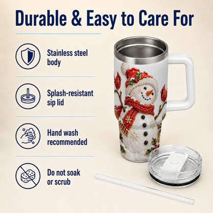 Holiday Snowman 40oz Tumbler, Cardinal Stainless Steel Travel Cup
