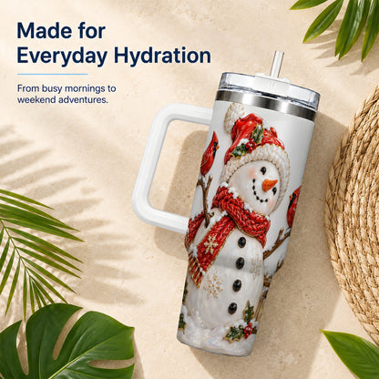 Holiday Snowman 40oz Tumbler, Cardinal Stainless Steel Travel Cup