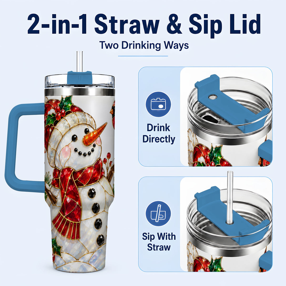 #pl[40oz|Blue] Gemstone Snowman 40oz Tumbler, Cardinal Stainless Steel Travel Cup
