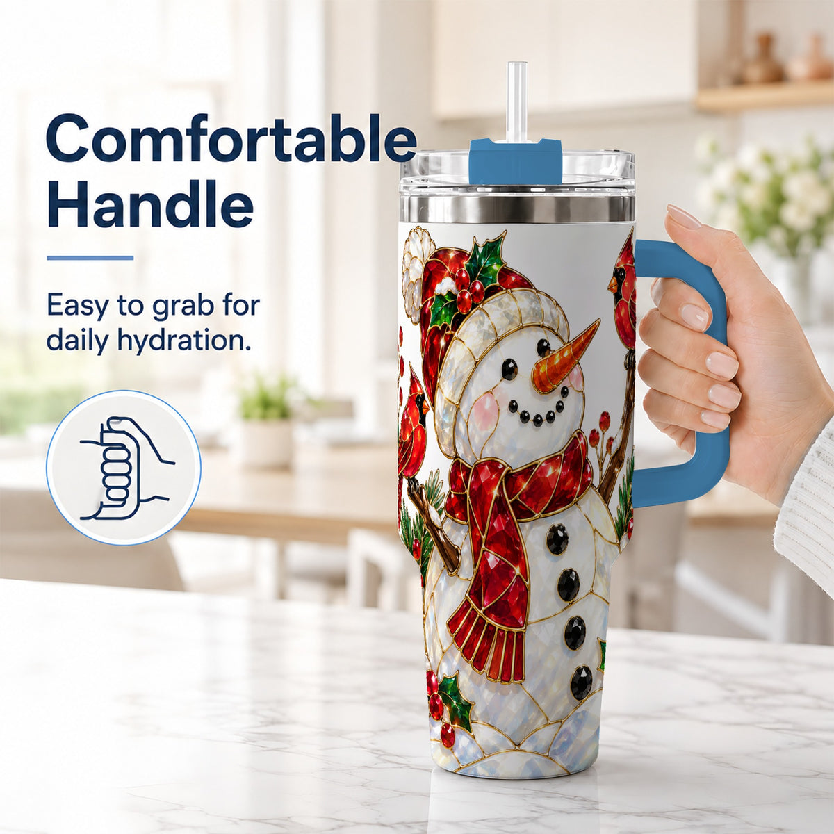 #pl[40oz|Blue] Gemstone Snowman 40oz Tumbler, Cardinal Stainless Steel Travel Cup