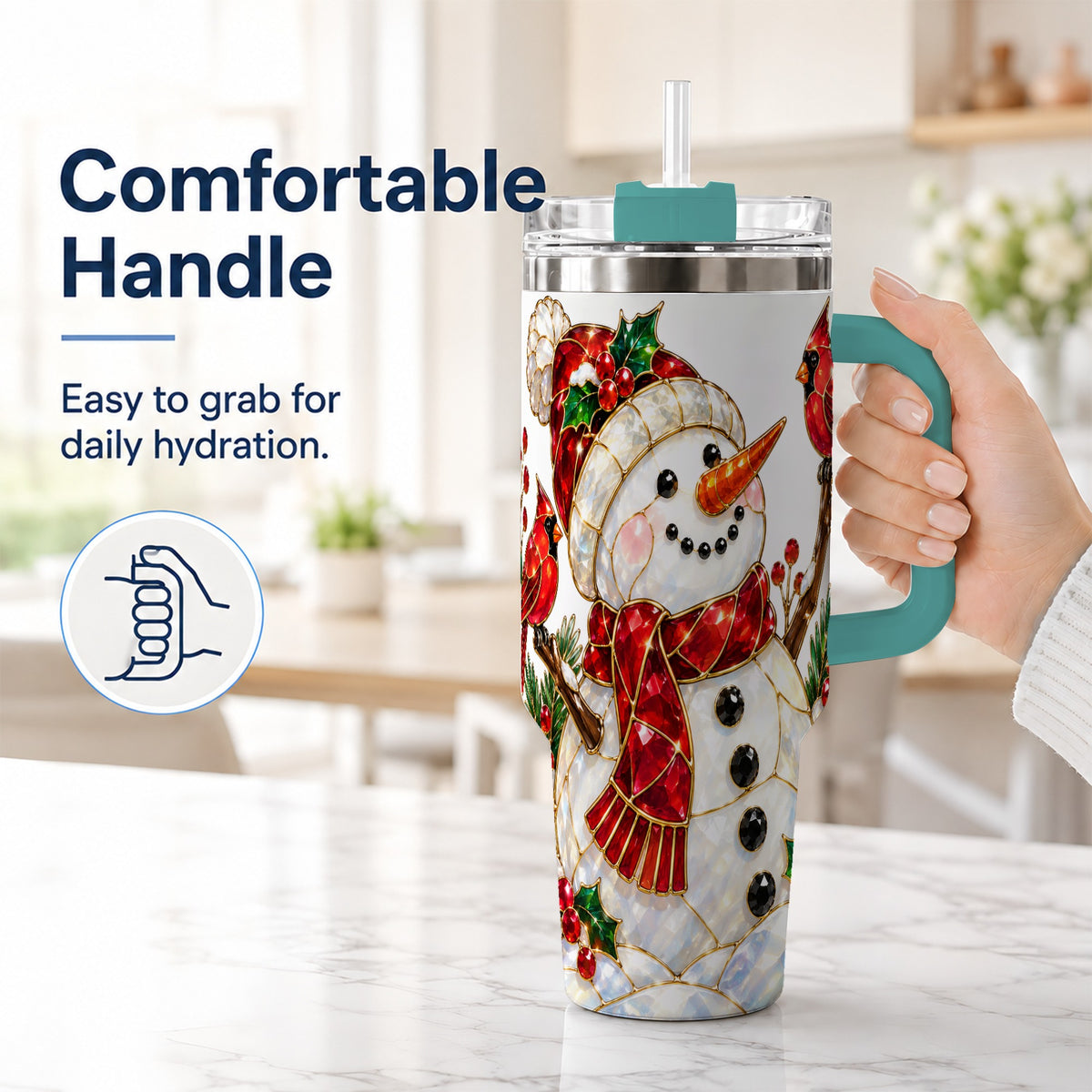 #pl[40oz|Green] Gemstone Snowman 40oz Tumbler, Cardinal Stainless Steel Travel Cup